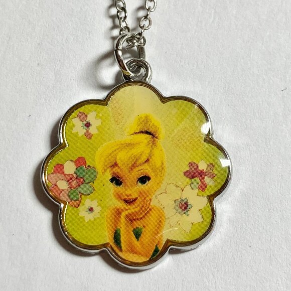Vintage Disney Tinker Bell Tinkerbell Charm Necklace 18" Chain Fairy Silver Tone - Picture 2 of 6